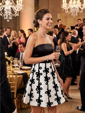 Lilly Pulitzer Strapless Ribbon Bow Dress in Black White Size 4